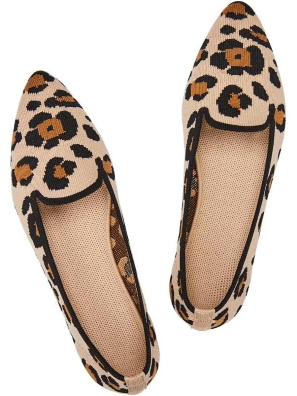 Frank Mully Women's Leopard1 Rubber Knit Pointy Toe Slip On Loafer Classic Flats